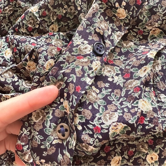 VINTAGE MIDI PLEATED BUTTONED DRESS FLORAL SLEEVELESS NEUTRAL XS S - Picture 10 of 11